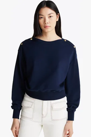 Tommy Hilfiger Gold-Tone Button Boat Neck Sweatshirt