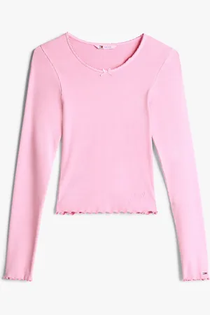 Tommy Hilfiger Scalloped Trim Slim Long Sleeve T-Shirt