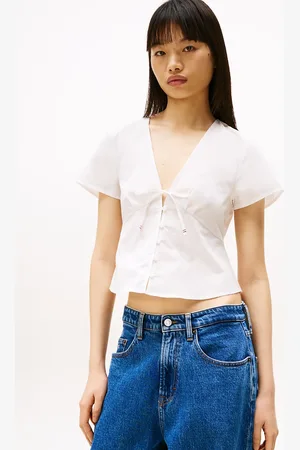 Tommy Hilfiger Tie Front Slim Poplin Blouse