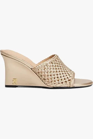 Tommy Hilfiger Metallic Leather Crochet Wedge Mules