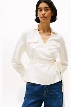 Tommy Hilfiger Relaxed Fit Linen Blend Wrap Blouse
