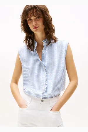 Tommy Hilfiger Seersucker Ruffle Sleeveless Shirt