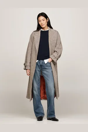 Tommy Hilfiger Herringbone Pure Wool Oversized Trench Coat