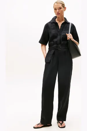 Tommy Hilfiger Linen Blend Belted Short Sleeve Jumpsuit