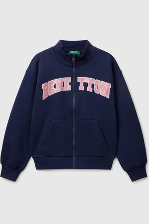 Benetton Casaco Com Fecho De Correr E Gola Alta XL Azul-escuro