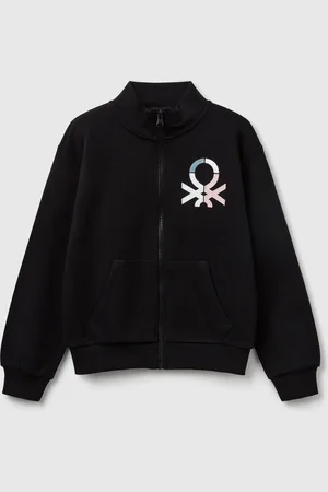 Benetton Casaco Com Fecho De Correr E Gola Alta XL Preto