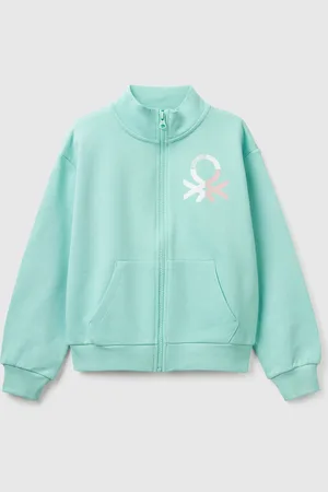 Benetton Casaco Com Fecho De Correr E Gola Alta XL Verde Água