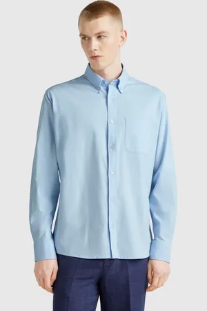 Benetton Camisa Regular Fit Button-down XXL Azul-claro