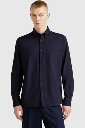 Benetton Camisa Regular Fit Button-down XXL Azul-escuro