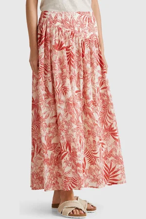 Benetton Saia Comprida Com Estampado Tropical L Morango