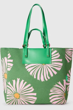 Benetton Tote Bag Verde Com Estampa De Flores Verde