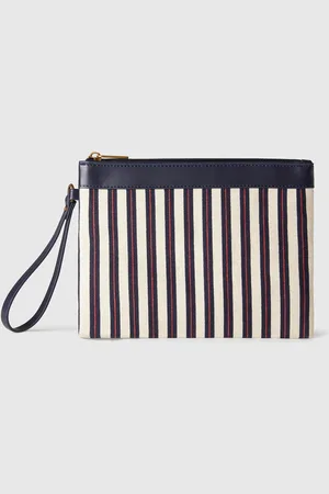 Benetton Pochete Grande Às Riscas Azul-escuro