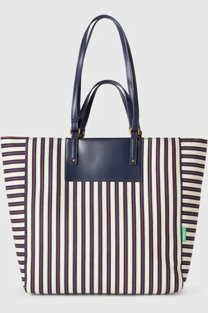 Benetton Tote Bag Às Riscas Azul E Branco Azul-marinho