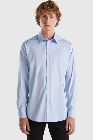Benetton Camisa Slim Fit XXL Azul-claro