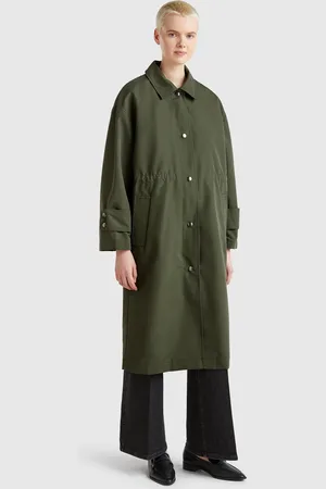 Benetton Parka Longa Com Estofamento Removível L Verde Militar