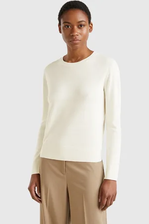 Benetton Camisola De Manga Comprida Em Mistura De Seda L Branco Nata