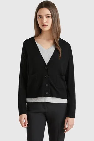 Benetton Cardigã Em Pura Lã Merino L Preto