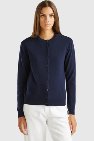 Benetton Cardigã De Gola Alta Azul Meia-noite Em Pura Lã Merino M Azul-escuro