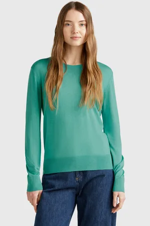 Benetton Camisola De Manga Comprida Em Mistura De Seda L Verde Água