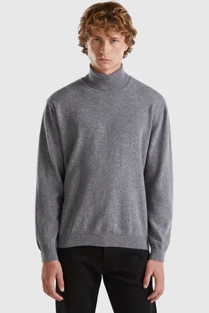 Benetton Camisola De Gola Alta Cinza-escuro Em Pura Lã Merino XXL Cinza-escuro