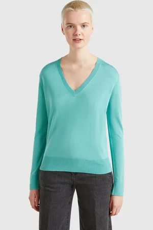 Benetton Camisola Decote Em V Em Mistura De Seda L Verde Água