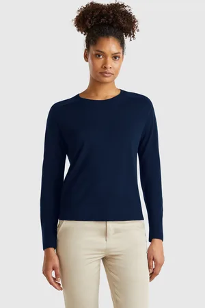 Benetton Camisola Em Pura Lã Merino L Azul-escuro