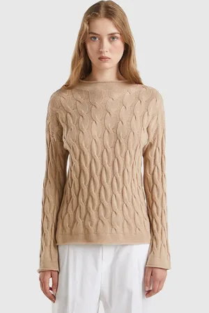 Benetton Camisola Com Trabalhado Às Tranças L Bege