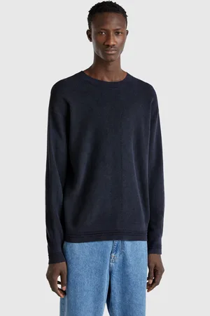 Benetton Camisola Tricotada Em Puro Algodão XXL Azul-marinho