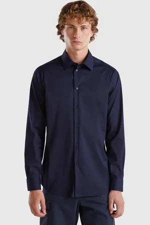 Benetton Camisa Slim Fit XXL Azul-escuro