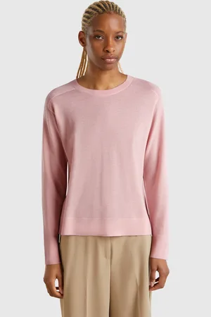 Benetton Camisola Em Pura Lã Merino L Rosa