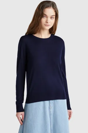 Benetton Camisola De Manga Comprida Em Mistura De Seda L Azul-escuro