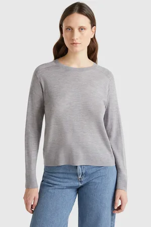 Benetton Camisola Em Pura Lã Merino L Cinza-claro