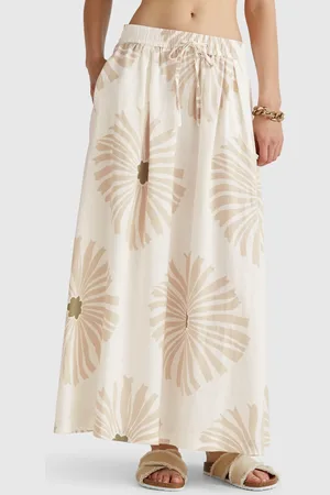Benetton Saia Midi Com Estampa De Flores L Branco Nata