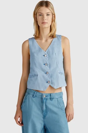Benetton Colete Em Chambray L Azul-marinho