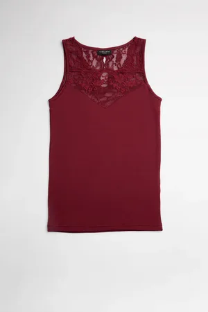 YSABEL MORA T-shirt térmica em renda castanha sem mangas