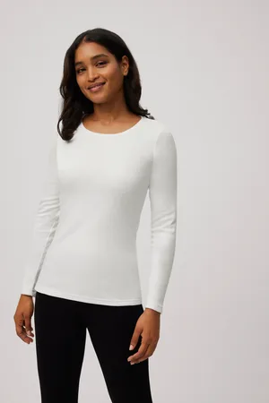 YSABEL MORA T-shirt branca quente de algodão com manga comprida e gola redonda