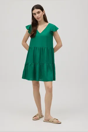 YSABEL MORA Vestido curto evasê com detalhe de mangas verdes