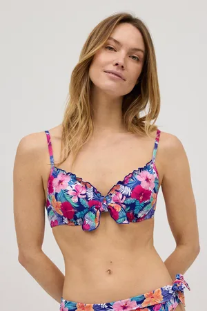 YSABEL MORA Top de biquíni floral em piqué para copas B e C
