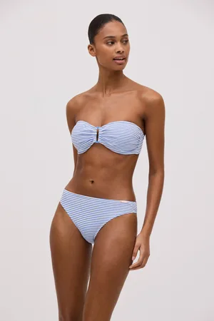 YSABEL MORA Conjunto de biquíni cai-cai listrado azul texturizado