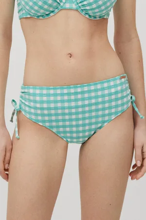 YSABEL MORA Calcinha de biquíni modeladora midi com textura azul claro