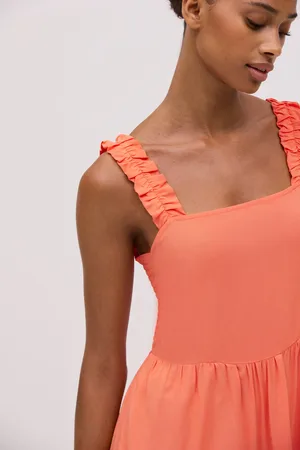 YSABEL MORA Vestido curto com babados e alças franzidas em